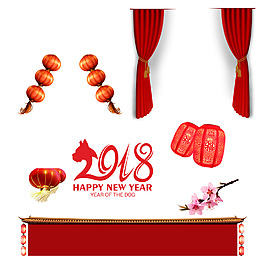 2018年新春新年紅色喜慶PSD矢量元素