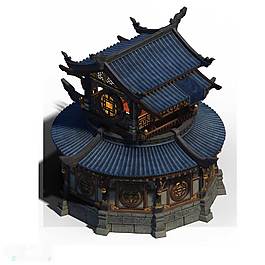复古蓝色建筑png元素