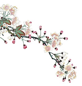 卡通粉色花朵樹枝png元素