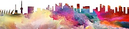 卡通彩色城市建筑png元素