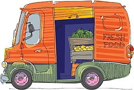 卡通食品運(yùn)輸車png元素