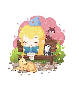 卡通动漫看书女孩png元素