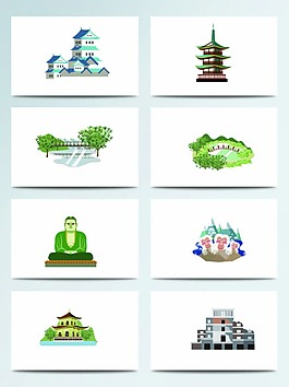 卡通日本建筑裝飾元素設(shè)計
