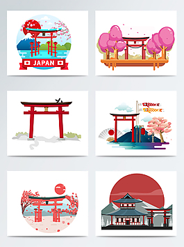 日本神社門插畫