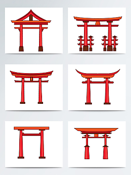 紅色扁平日本神社門素材