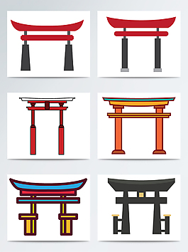 扁平化矢量日本神社門素材