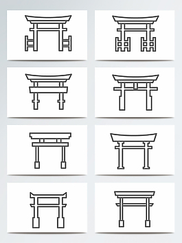 線性簡約日本神社門素材