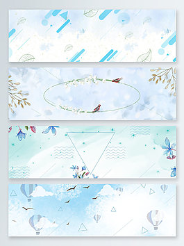 藍色手繪簡約清新海報banner背景圖