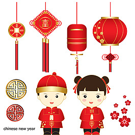 中國(guó)風(fēng)紅色卡通新年元素設(shè)計(jì)