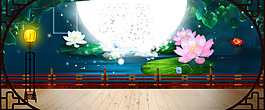 元宵月亮夢幻藍色banner背景