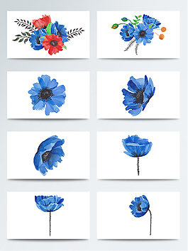 水彩藍(lán)色鮮花免扣素材合集