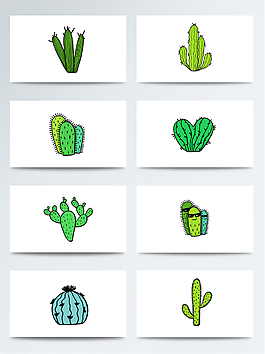 手绘绿色仙人掌免扣素材合集