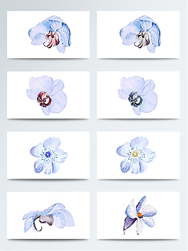 手繪精美藍(lán)色鮮花免扣素材合集