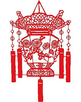 紅色剪紙燈籠png元素