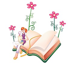 卡通花朵少女書籍png元素