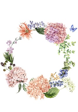 卡通彩色鮮花綠葉png元素