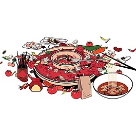 卡通中國火鍋食材png元素