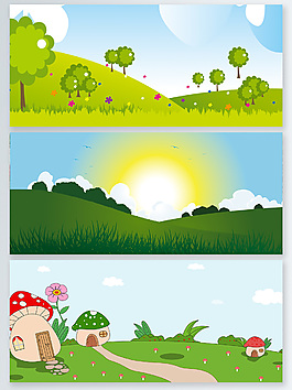 卡通草丛背景春季banner背景