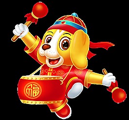 手绘卡通狗狗打鼓装饰素材