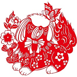 紅色剪紙可愛小狗png元素