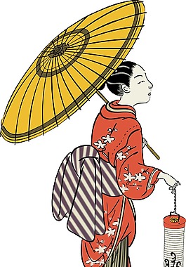 卡通日本撐傘女子png元素