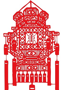 紅色中國剪紙燈籠png元素