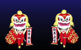 舞狮春节红色过年卡通设计元素