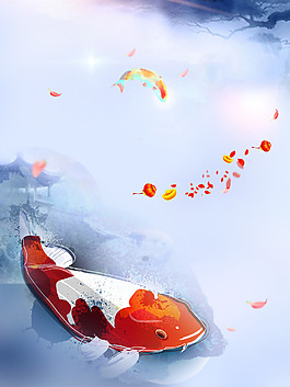 2018年狗年黑白色中國(guó)風(fēng)年年有魚背景