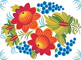 卡通紅色花朵綠葉png元素