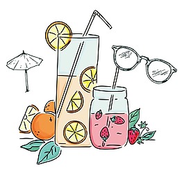 卡通草莓橙子果汁png元素