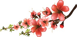 卡通紅色鮮花樹枝png元素