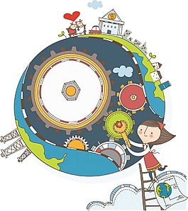 卡通创意机械地球png元素