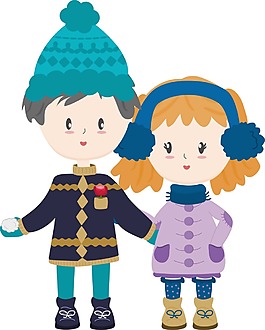 卡通打雪仗孩子png元素