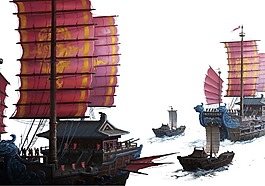卡通古式帆船png元素