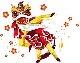 卡通新年舞狮表演png元素
