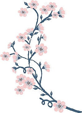 卡通粉色花朵樹枝png元素