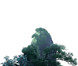 綠色樹木高峰png元素