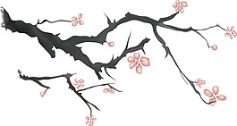中國水墨畫樹枝花朵png元素