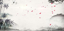 唯美古風(fēng)竹子花瓣背景設(shè)計(jì)