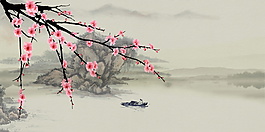 中國風彩結花枝背景設計