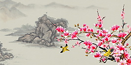 清新水墨花枝背景設計
