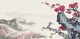 彩繪中國(guó)風(fēng)花枝背景設(shè)計(jì)