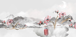 中国风水彩荷花背景设计