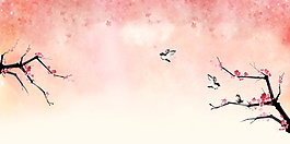中國(guó)風(fēng)花枝小鳥背景圖設(shè)計(jì)