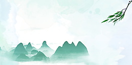 清新綠色山河背景圖