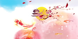 唯美粉色花枝花瓣背景設(shè)計(jì)