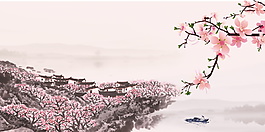粉色彩繪中國(guó)風(fēng)桃花背景設(shè)計(jì)