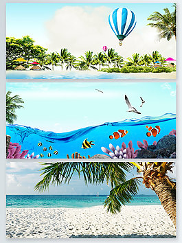 海底世界椰子树海鸥banner背景