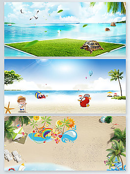 椰子樹海邊沙灘烏龜展板背景