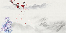 中國風(fēng)水彩花枝背景設(shè)計